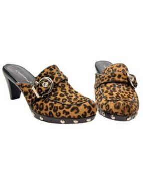 A Marinelli Leopard Mules Size 10 Animal Print Slip On Peeling Trim